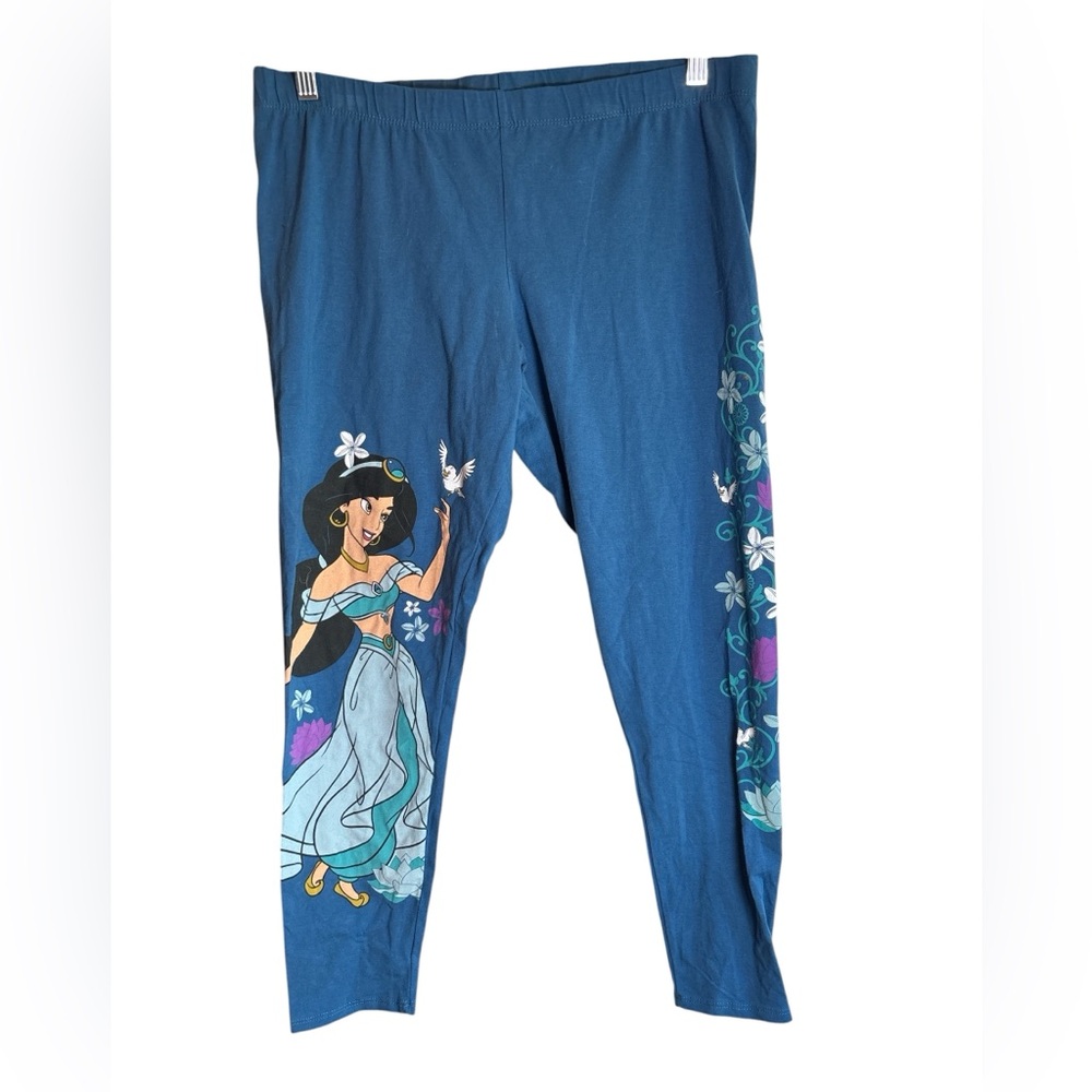 Disney Princess Jasmine Capri Leggings Blue Graphic Floral Size 2